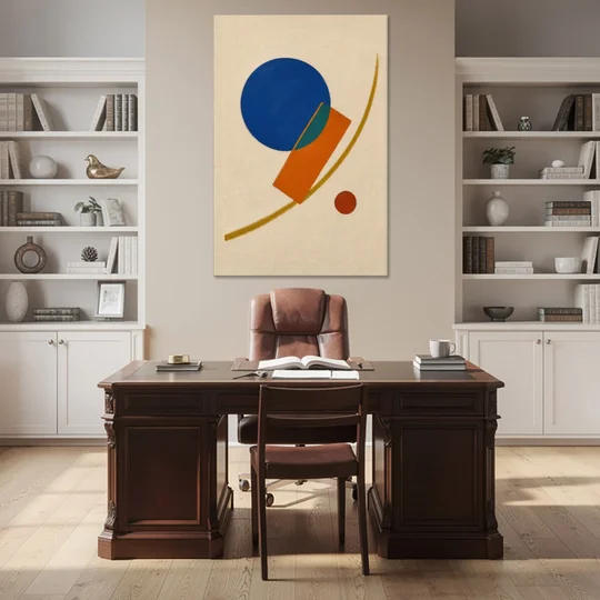 Geometric Abstract Art with Cobalt Sun and Tail Fin - Canvas Wall Art - Office - 40x60