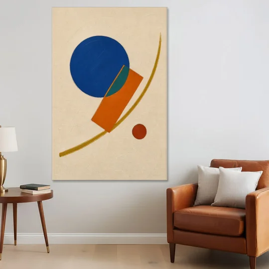 Geometric Abstract Art with Cobalt Sun and Tail Fin - Canvas Wall Art - Sofa - 40x60