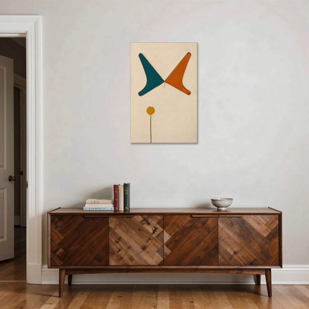 Geometric Abstract Painting of Crossed Teal and Orange Boomerangs - Canvas Wall Art - Coffee Table - 24x36