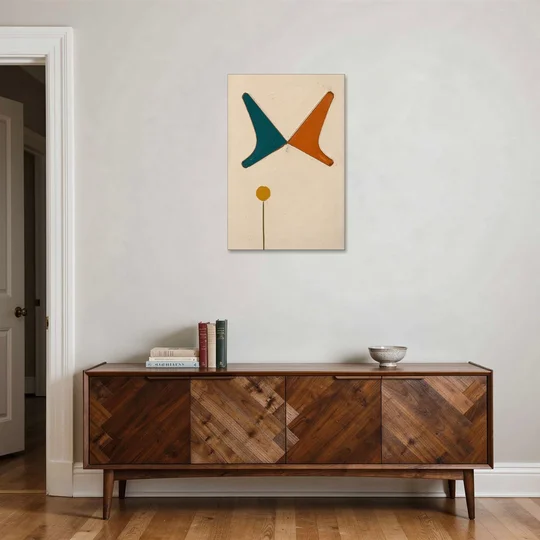 Geometric Abstract Painting of Crossed Teal and Orange Boomerangs - Canvas Wall Art - Coffee Table - 24x36