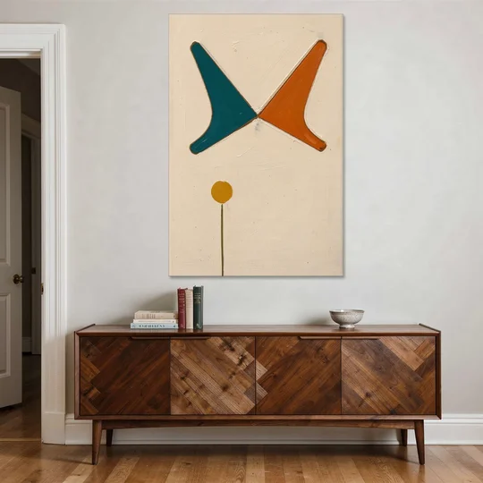 Geometric Abstract Painting of Crossed Teal and Orange Boomerangs - Canvas Wall Art - Coffee Table - 40x60