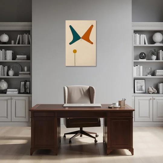 Geometric Abstract Painting of Crossed Teal and Orange Boomerangs - Canvas Wall Art - Office - 24x36