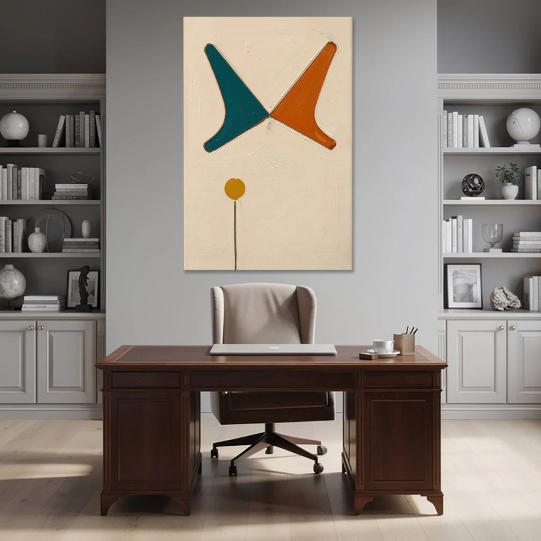 Geometric Abstract Painting of Crossed Teal and Orange Boomerangs - Canvas Wall Art - Office - 40x60
