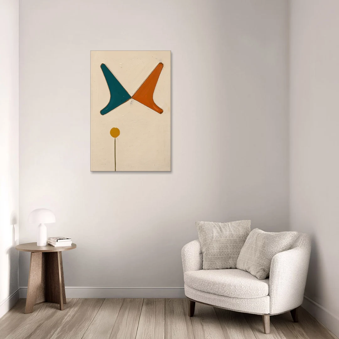Geometric Abstract Painting of Crossed Teal and Orange Boomerangs - Canvas Wall Art - Sofa - 24x36