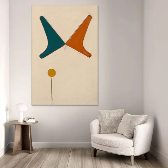 Geometric Abstract Painting of Crossed Teal and Orange Boomerangs - Canvas Wall Art - Sofa - 40x60