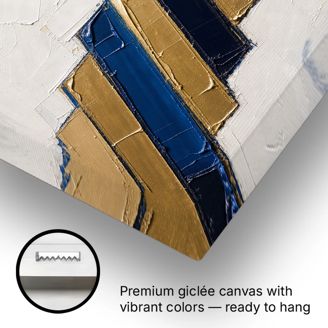 Geometric Abstract Wall Art in Cobalt and Gold Steps - Canvas Wall Art - Gallery Wrap Corner