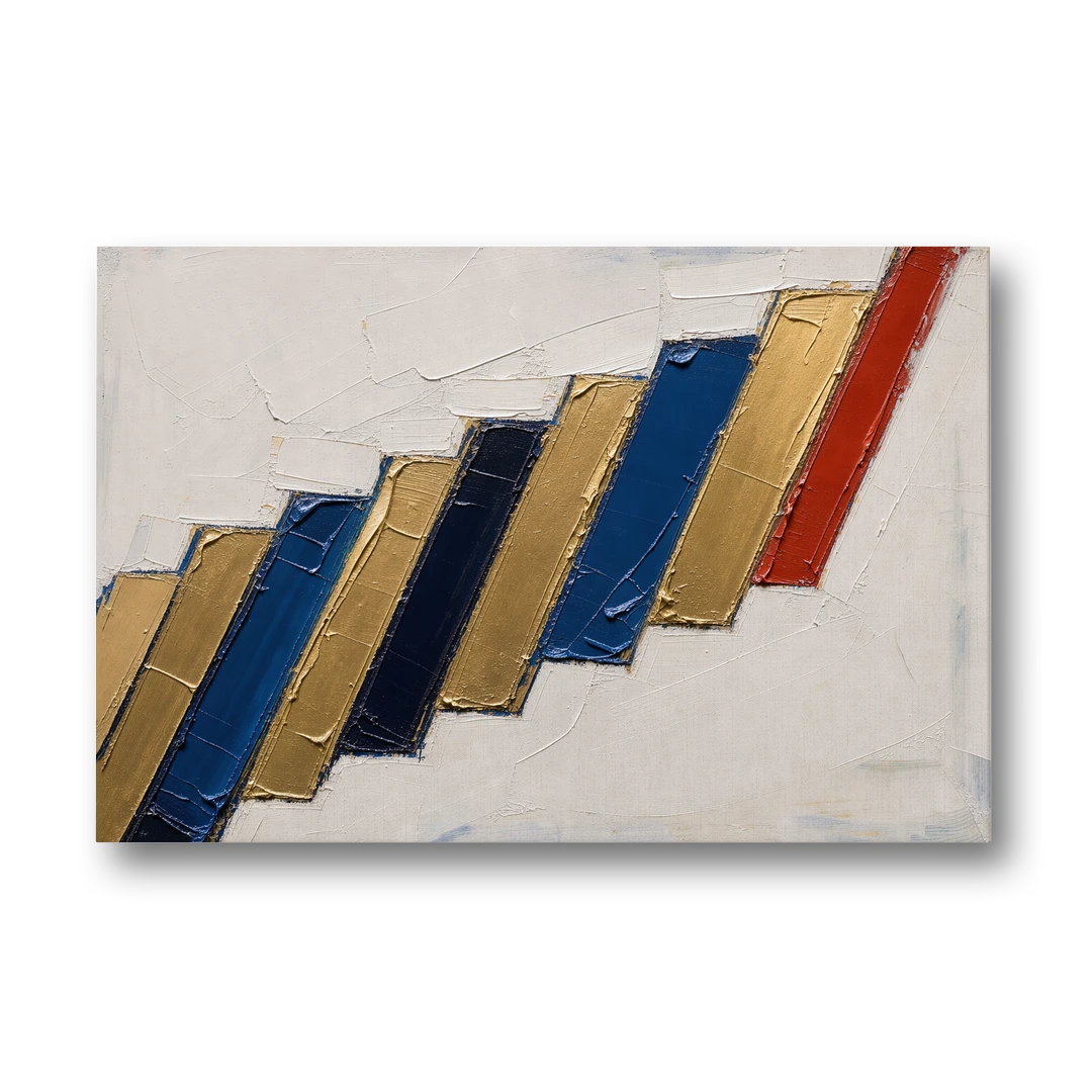 Geometric Abstract Wall Art in Cobalt and Gold Steps - Canvas Wall Art - Front