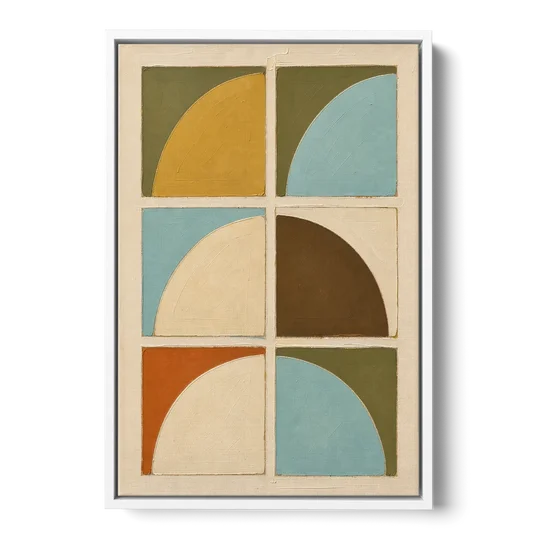 Geometric Art Prints of Six Turning Quarter Circles - White Framed Canvas Wall Art - Front