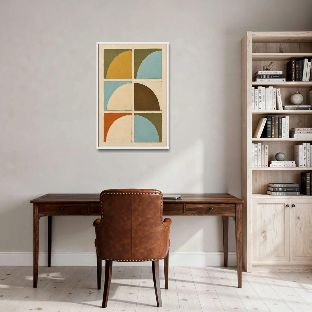 Geometric Art Prints of Six Turning Quarter Circles - White Framed Canvas Wall Art - Office - 24x36