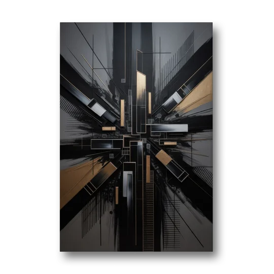 Geometric Cityscape Black Abstract - Canvas Wall Art - Front