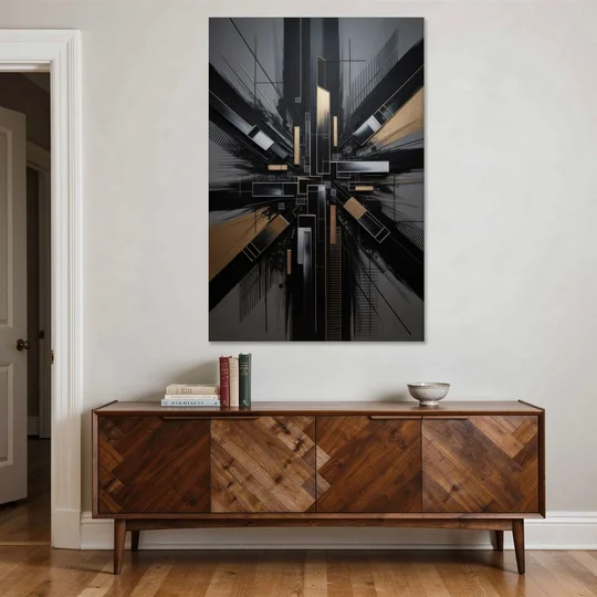 Geometric Cityscape Black Abstract - Canvas Wall Art - Coffee Table - 40x60