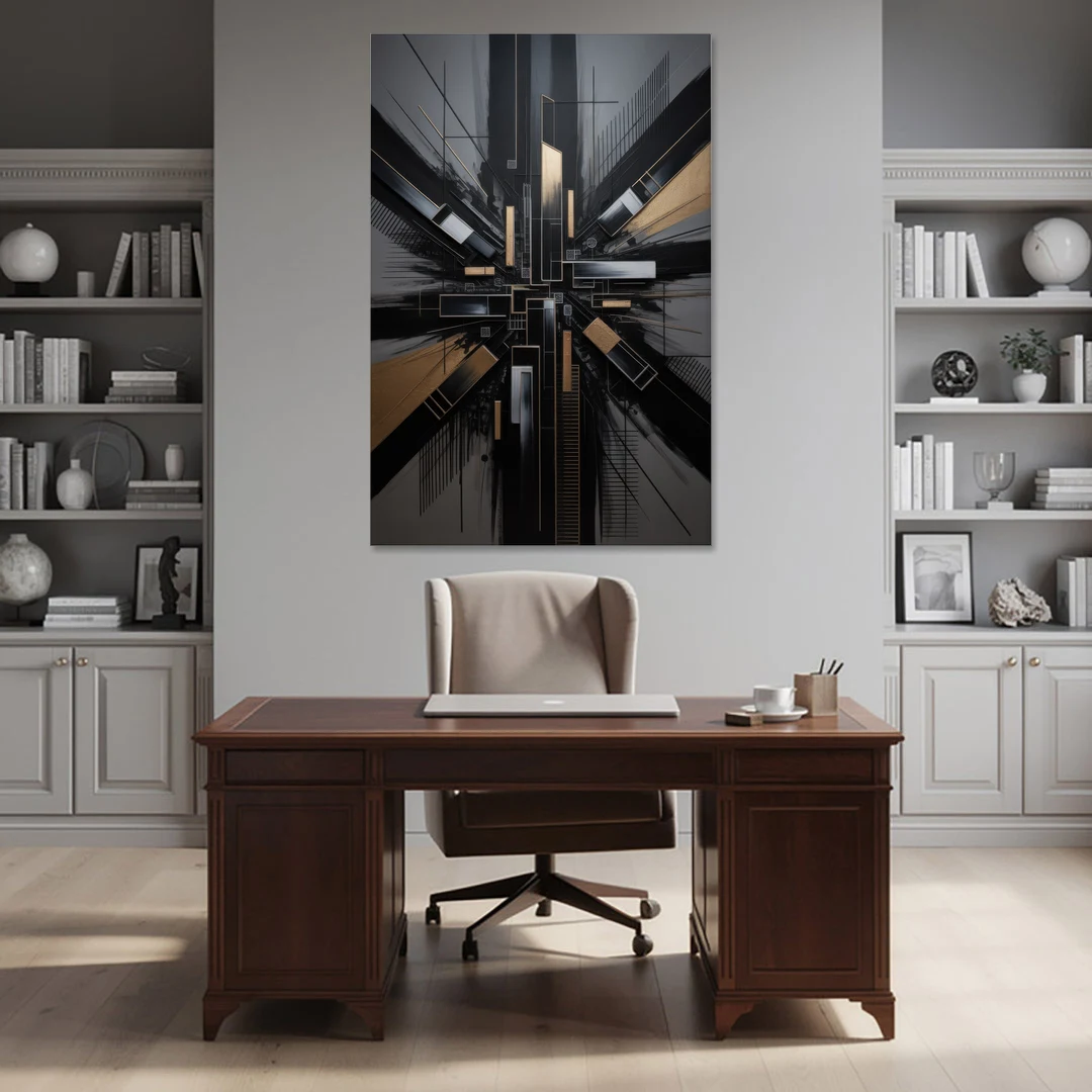 Geometric Cityscape Black Abstract - Canvas Wall Art - Office - 40x60