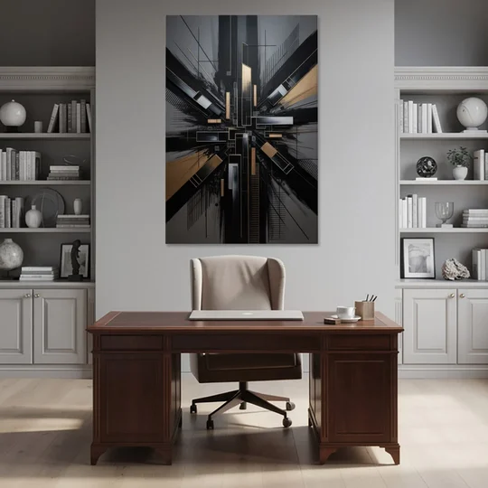 Geometric Cityscape Black Abstract - Canvas Wall Art - Office - 40x60