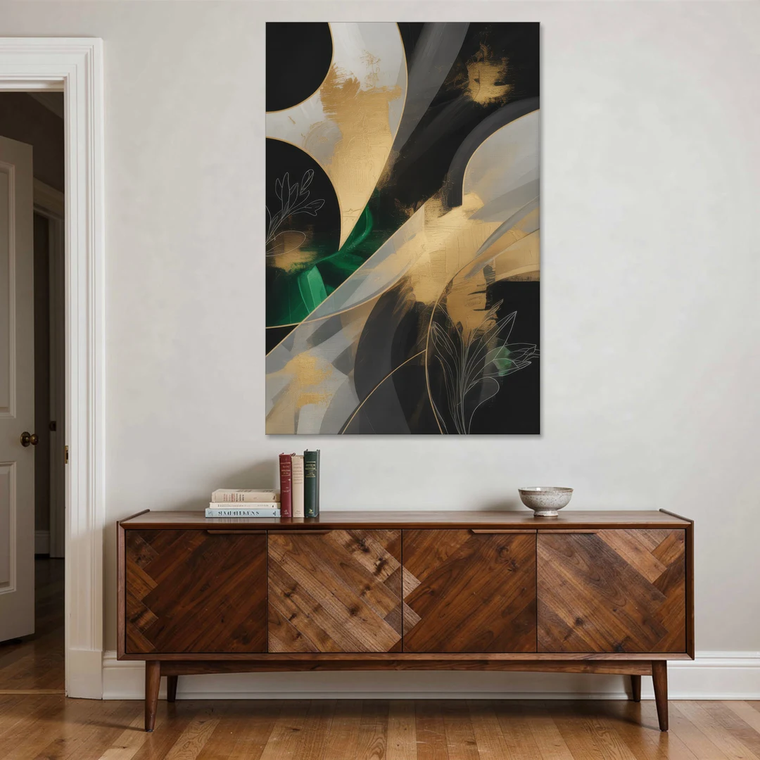 Geometric Elegance Black and Gold Abstract - Canvas Wall Art - Coffee Table - 40x60