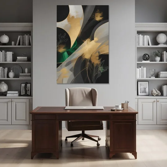 Geometric Elegance Black and Gold Abstract - Canvas Wall Art - Office - 40x60
