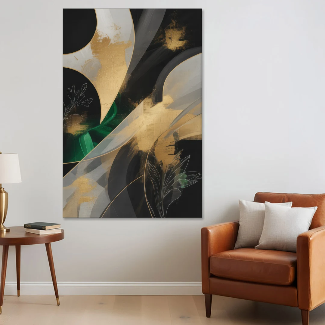 Geometric Elegance Black and Gold Abstract - Canvas Wall Art - Sofa - 40x60