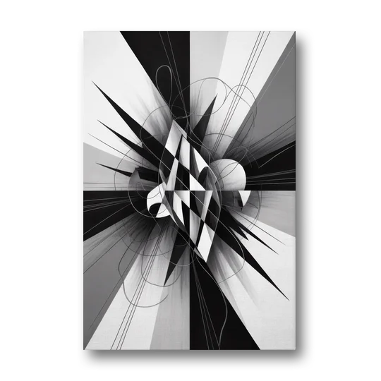 Geometric Elegance in Black and White Abstract - Canvas Wall Art - Front