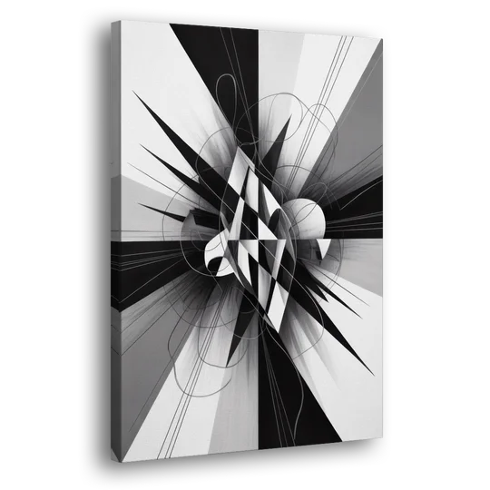 Geometric Elegance in Black and White Abstract - Canvas Wall Art - Side