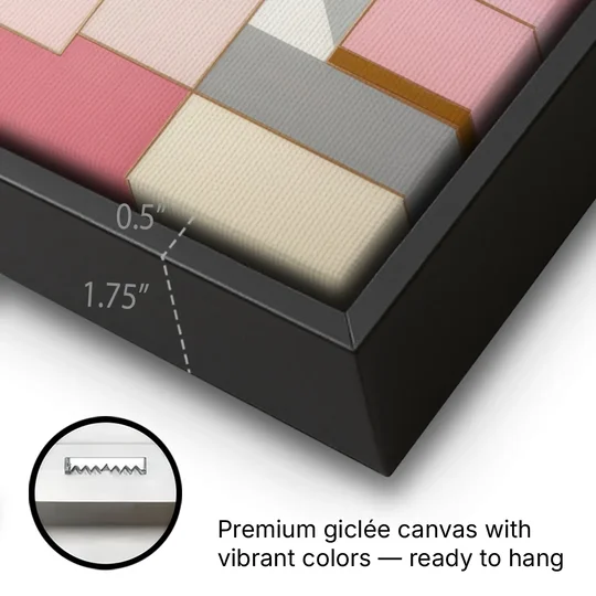 Geometric Elegance in Pink Abstract - Black Framed Canvas Wall Art - Gallery Wrap Corner