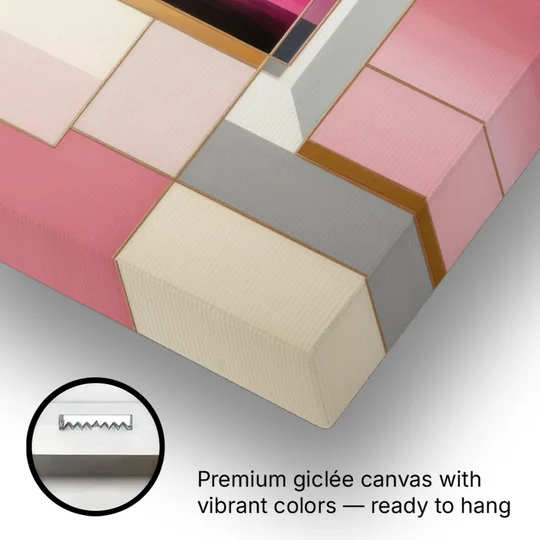 Geometric Elegance in Pink Abstract - Canvas Wall Art - Gallery Wrap Corner