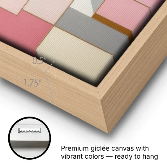 Geometric Elegance in Pink Abstract - Oak Framed Canvas Wall Art - Gallery Wrap Corner