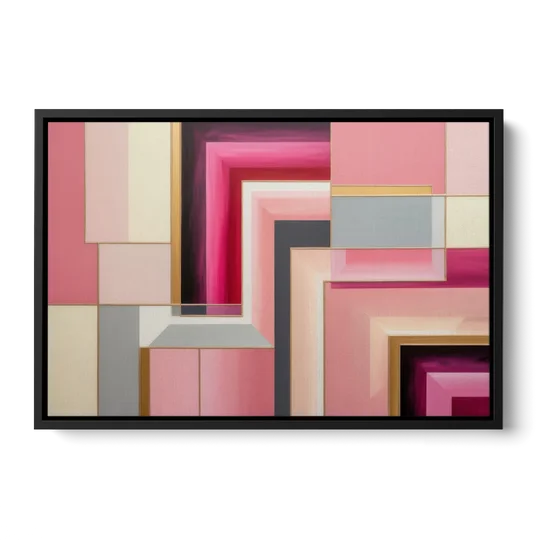 Geometric Elegance in Pink Abstract - Black Framed Canvas Wall Art - Front