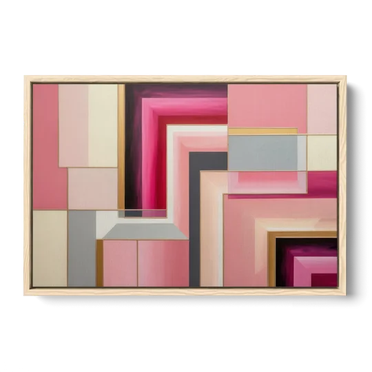 Geometric Elegance in Pink Abstract - Oak Framed Canvas Wall Art - Front