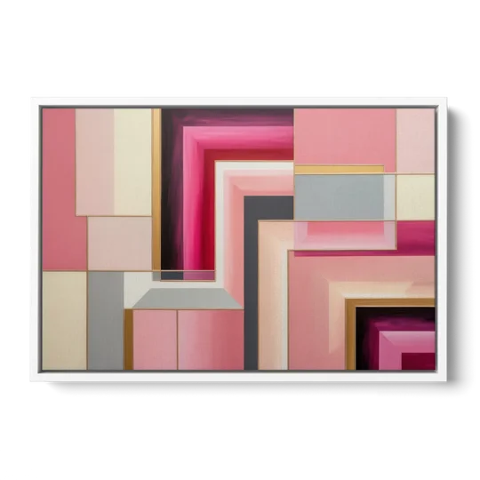 Geometric Elegance in Pink Abstract - White Framed Canvas Wall Art - Front