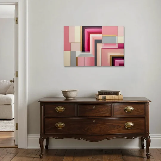 Geometric Elegance in Pink Abstract - Canvas Wall Art - Coffee Table - 36x24