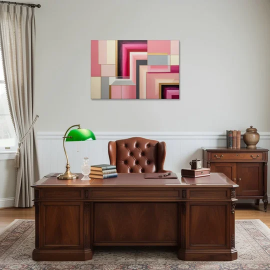 Geometric Elegance in Pink Abstract - Canvas Wall Art - Office - 36x24