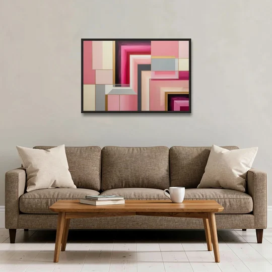 Geometric Elegance in Pink Abstract - Black Framed Canvas Wall Art - Sofa - 36x24