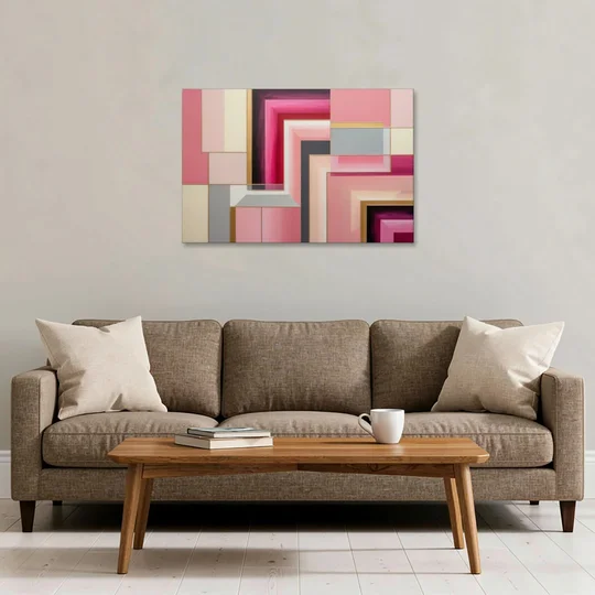 Geometric Elegance in Pink Abstract - Canvas Wall Art - Sofa - 36x24