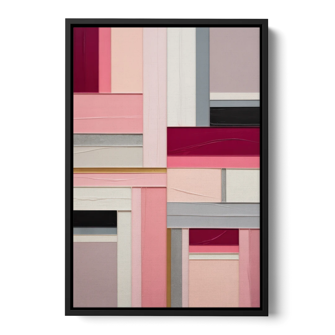 Geometric Elegance Pink Abstract - Black Framed Canvas Wall Art - Front