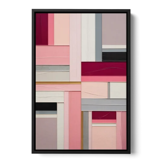 Geometric Elegance Pink Abstract - Black Framed Canvas Wall Art - Front