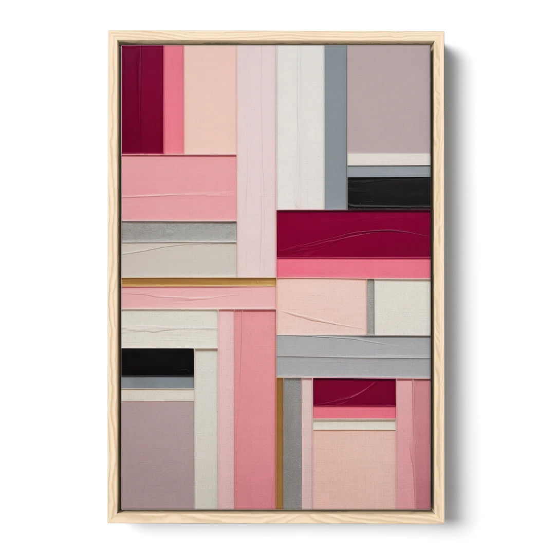 Geometric Elegance Pink Abstract - Oak Framed Canvas Wall Art - Front