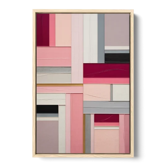 Geometric Elegance Pink Abstract - Oak Framed Canvas Wall Art - Front
