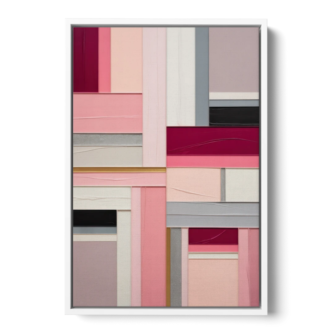 Geometric Elegance Pink Abstract - White Framed Canvas Wall Art - Front