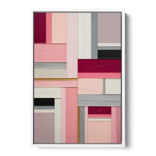 Geometric Elegance Pink Abstract - White Framed Canvas Wall Art - Front