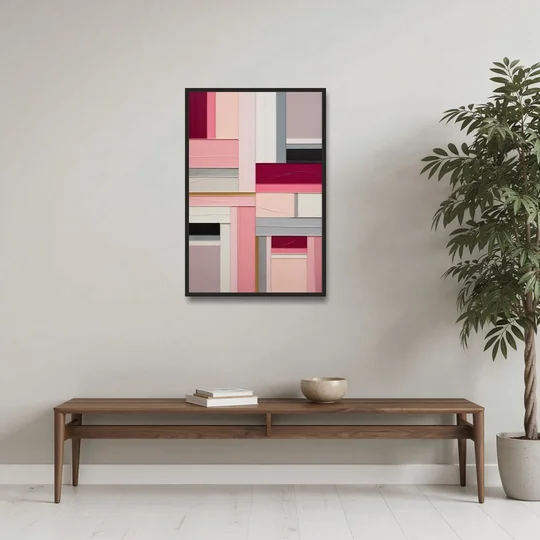 Geometric Elegance Pink Abstract - Black Framed Canvas Wall Art - Coffee Table - 24x36
