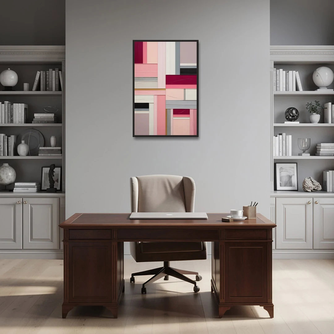 Geometric Elegance Pink Abstract - Black Framed Canvas Wall Art - Office - 24x36