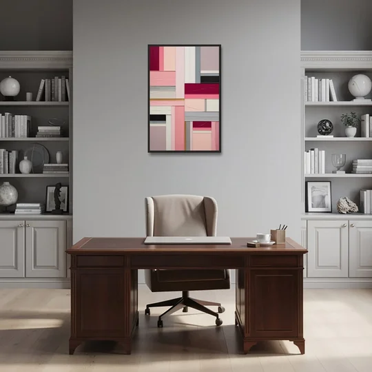 Geometric Elegance Pink Abstract - Black Framed Canvas Wall Art - Office - 24x36