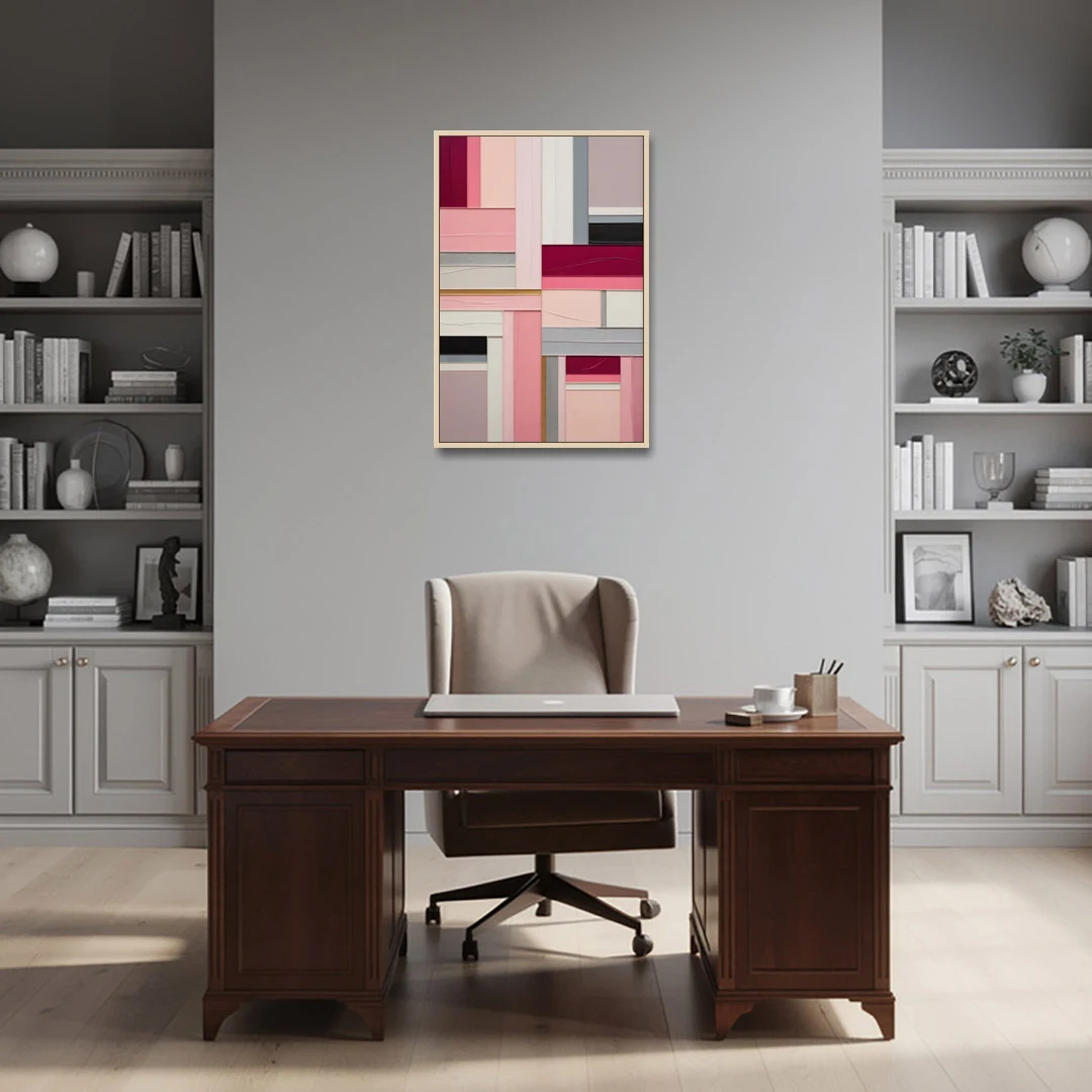 Geometric Elegance Pink Abstract - Oak Framed Canvas Wall Art - Office - 24x36