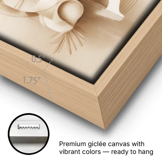 Geometric Harmony Beige Abstract - Oak Framed Canvas Wall Art - Gallery Wrap Corner
