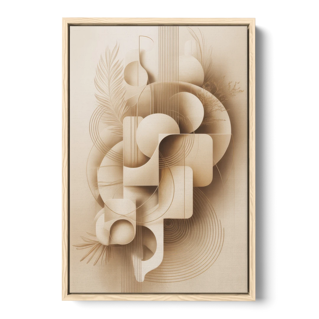 Geometric Harmony Beige Abstract - Oak Framed Canvas Wall Art - Front