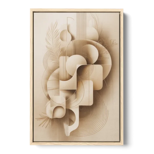 Geometric Harmony Beige Abstract - Oak Framed Canvas Wall Art - Front