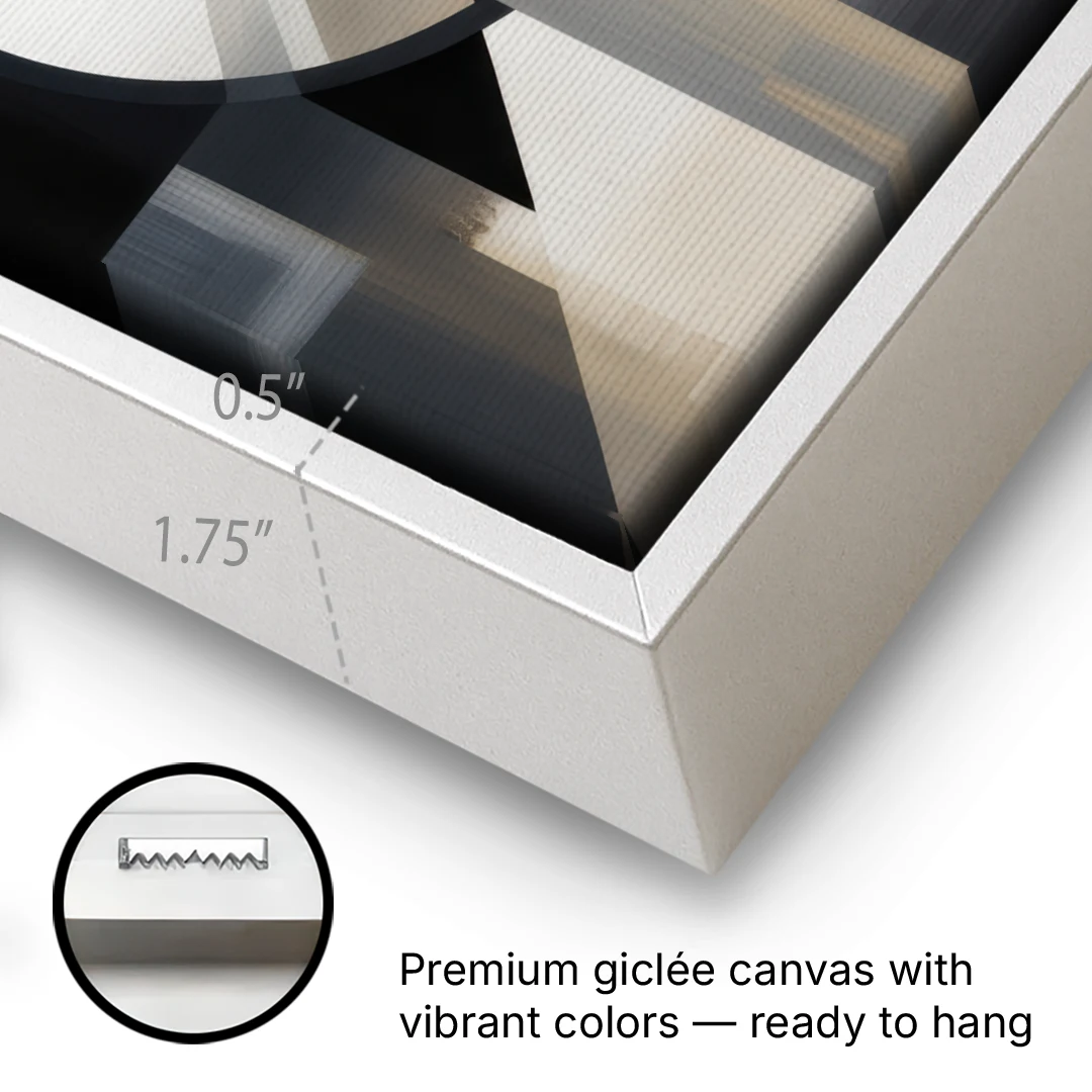 Geometric Harmony Black and Grey Abstract - White Framed Canvas Wall Art - Gallery Wrap Corner