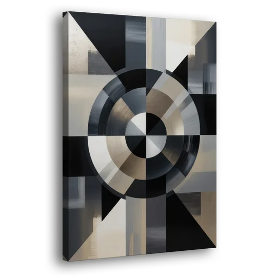Geometric Harmony Black and Grey Abstract - Canvas Wall Art - Side