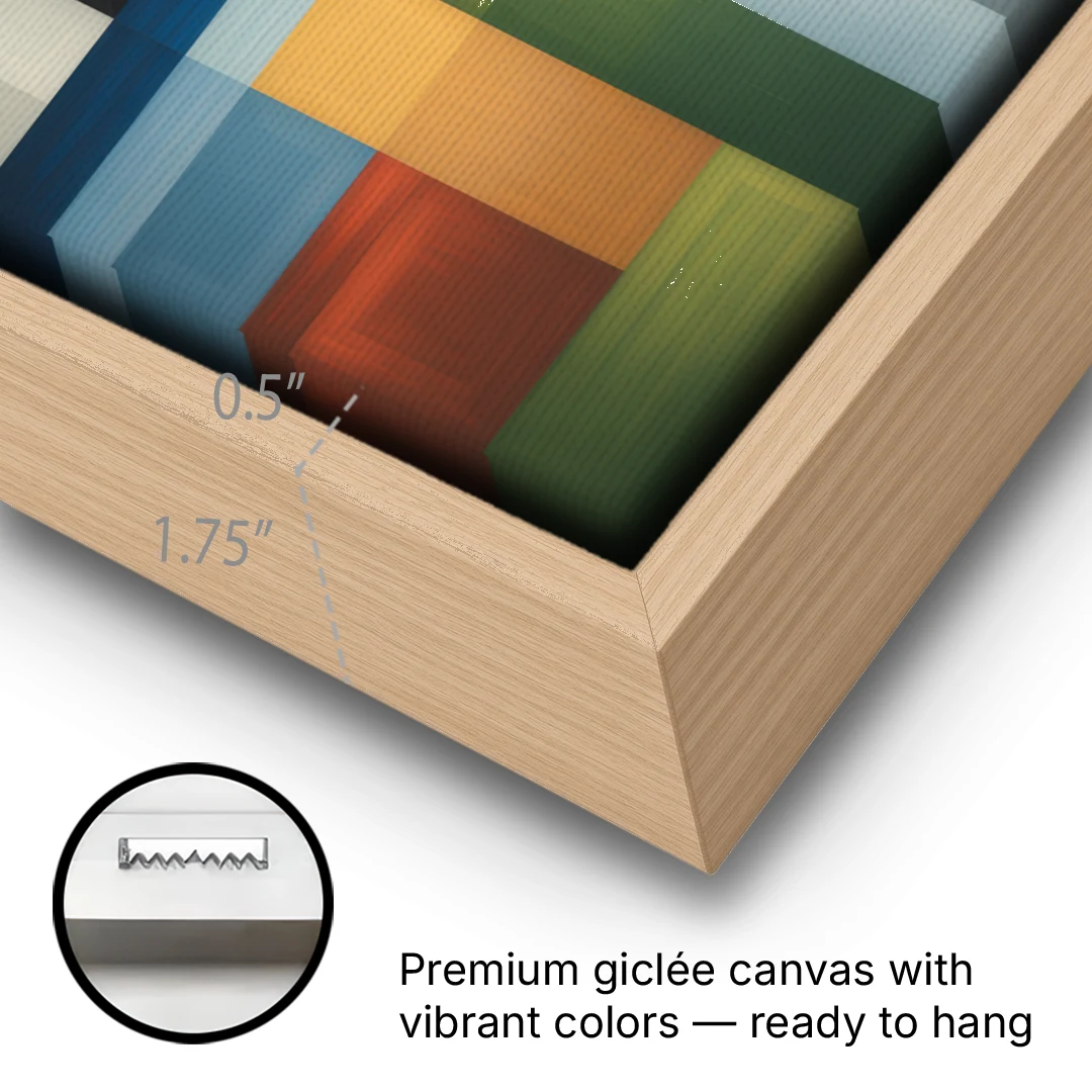 Geometric Harmony Colorful Abstract - Oak Framed Canvas Wall Art - Gallery Wrap Corner