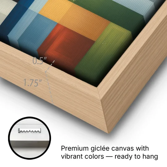 Geometric Harmony Colorful Abstract - Oak Framed Canvas Wall Art - Gallery Wrap Corner