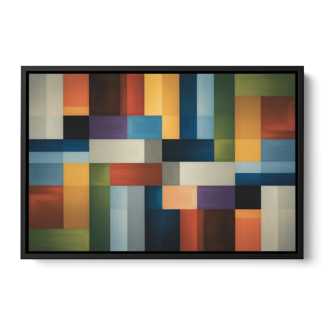 Geometric Harmony Colorful Abstract - Black Framed Canvas Wall Art - Front